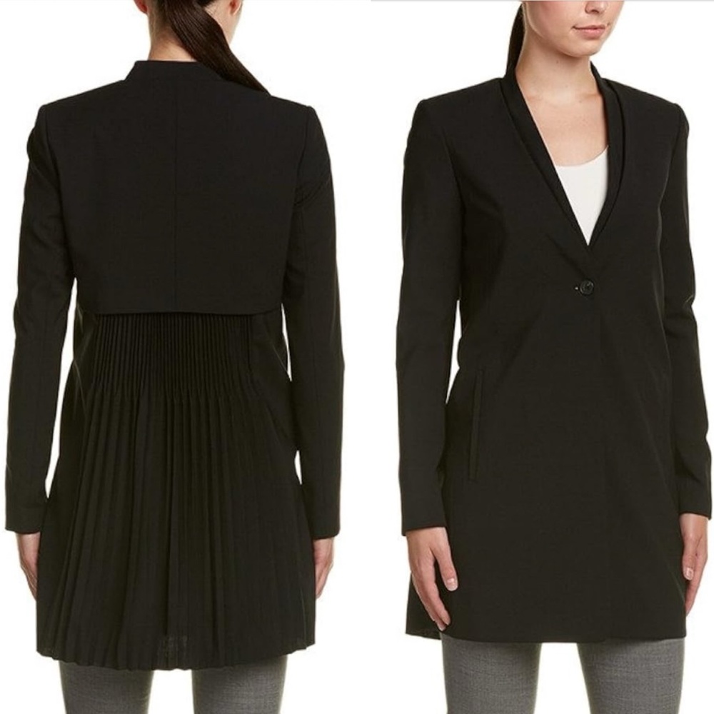 Elie Tahari Womens Lillian Wool Pleated Blazer Black size 2